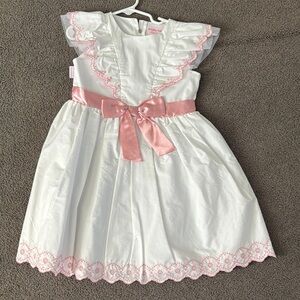 Vintage Girls White Dress with Pink Accents